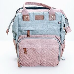 Multifunctional Gray Diaper Bag Backpack with Changing Station